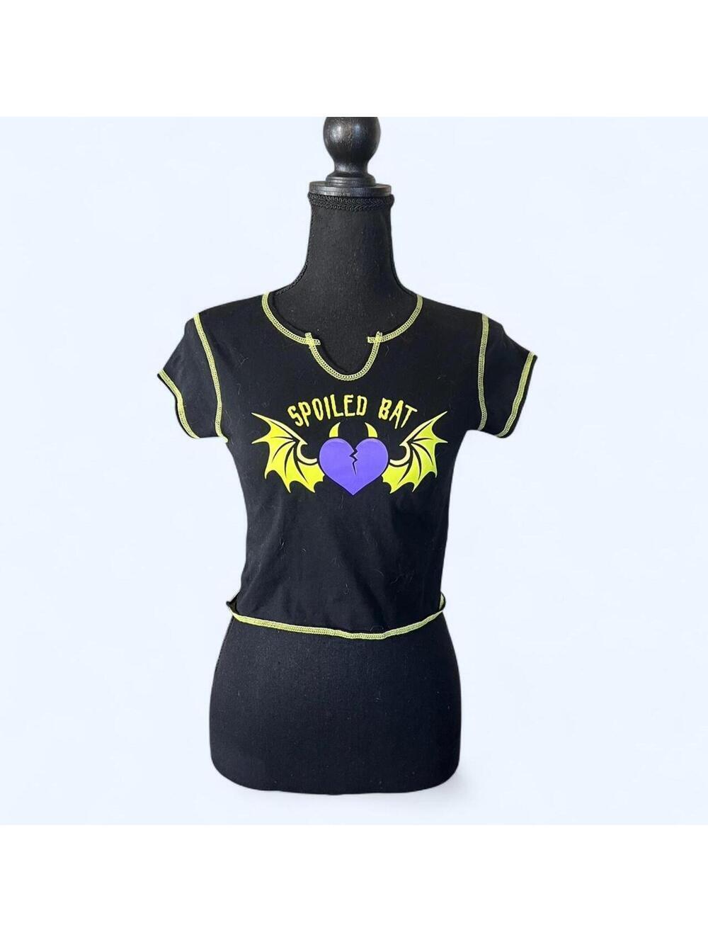 Spoiled Bat Graphic Baby Tee Black Cropped Size Small 🖤